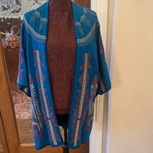 Johnny Was Teal and Burgundy Patterned Cape/Cardigan